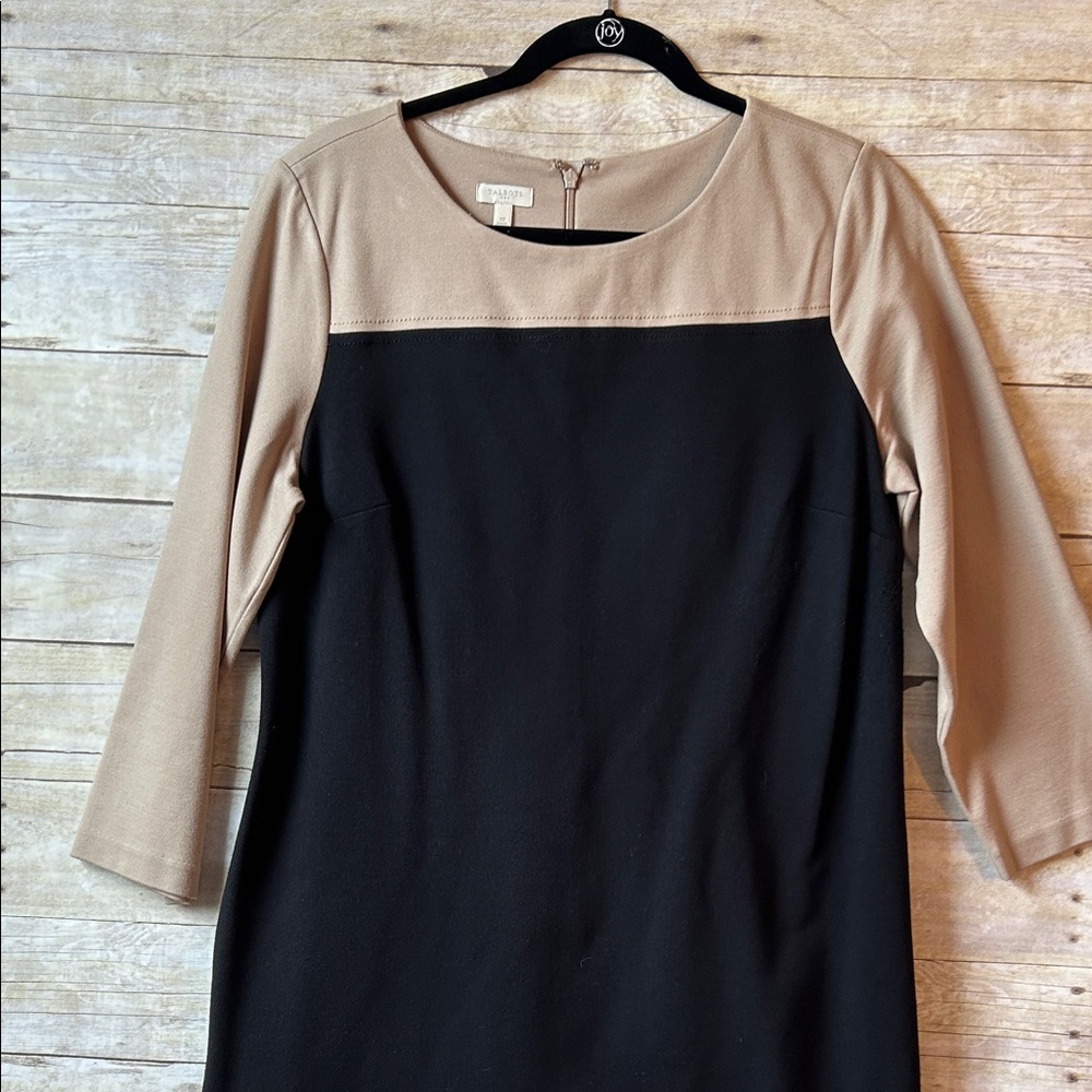 Talbots Black and Beige Colorblock Sheath Dress